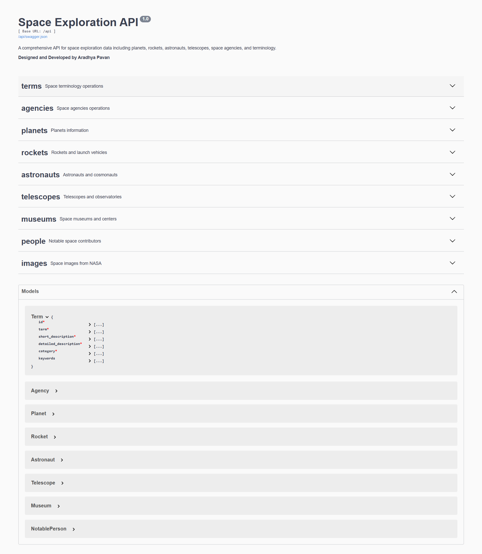 CosmoPedia - Swagger API